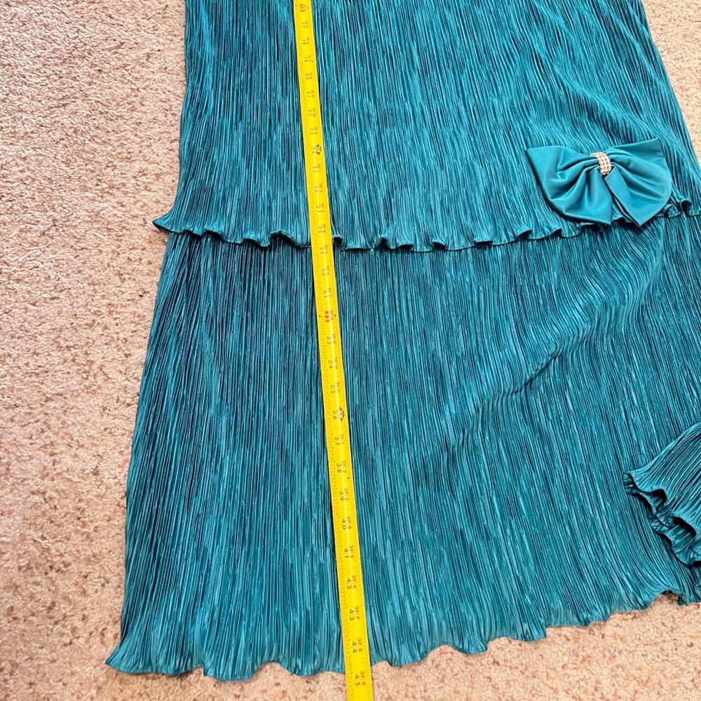 VNG Plisse Tiered Layer Pleated Loose Ruffle Green Dress Mother Of Bride 2XL - Picture 11 of 12